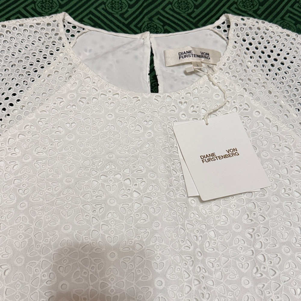 Diane Von Furstenberg Ivory Eyelet Midi Dress L NWT - Picture 12 of 14